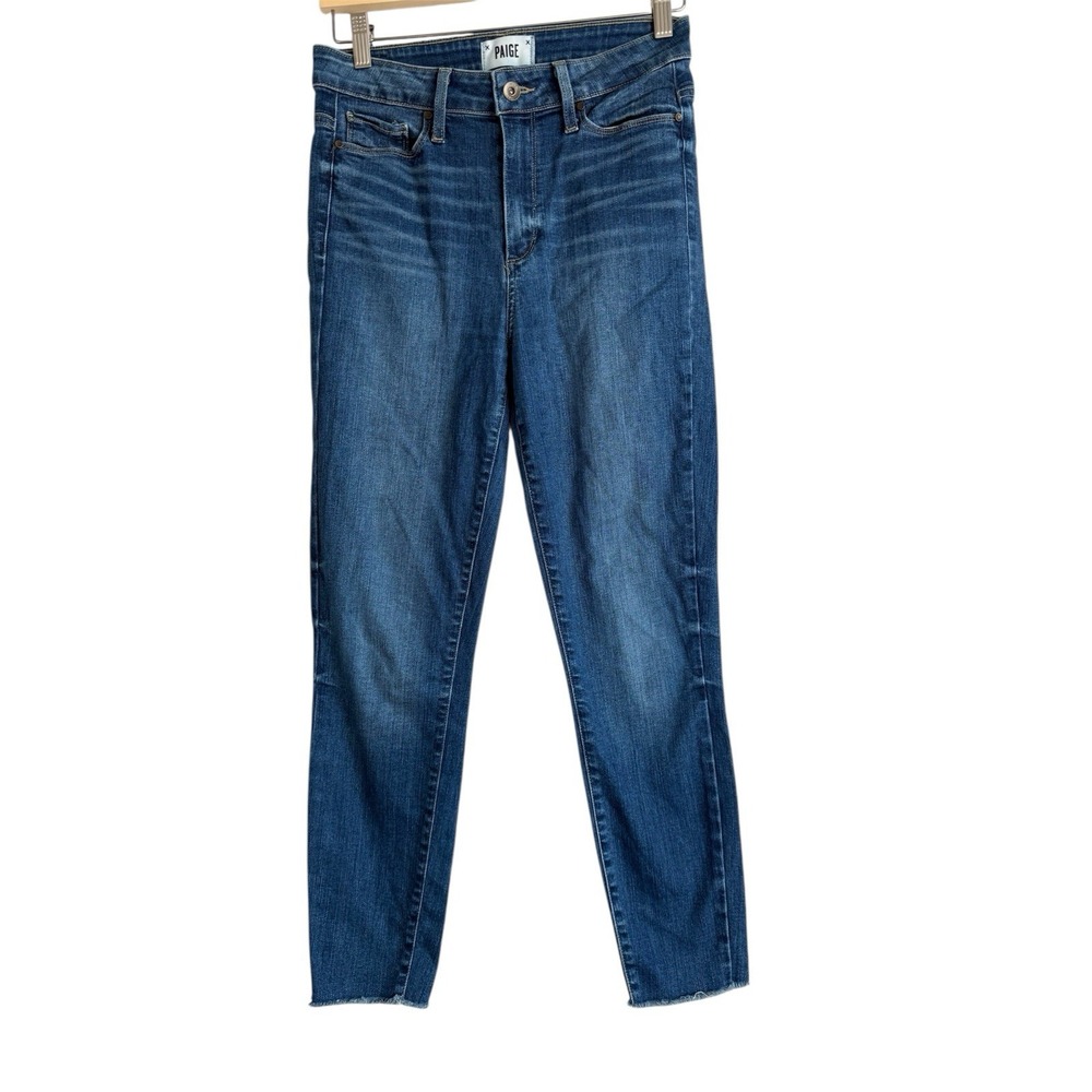 PAIGE Margot Crop‎ Ankle High Rise Raw Hem Women's Jeans Size 28 Blue Stretch